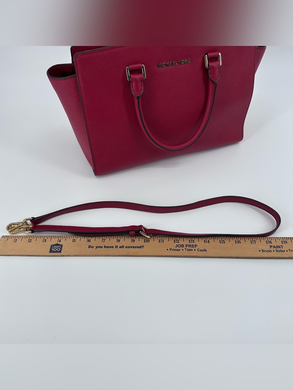 Michael Kors Red Selma Large Saffiano Leather Satchel with Gold Hardware - Picture 13 of 16